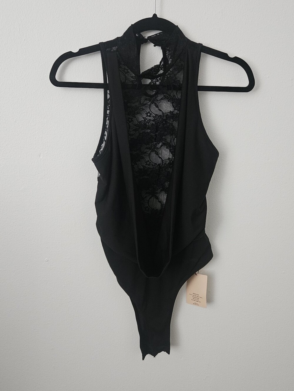 NWT Black High Neck Lace Back Bodysuit